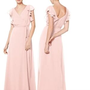 NEW #LEVKOFF Blush Pink RUFFLE SLEEVE Chiffon Wrap Dress